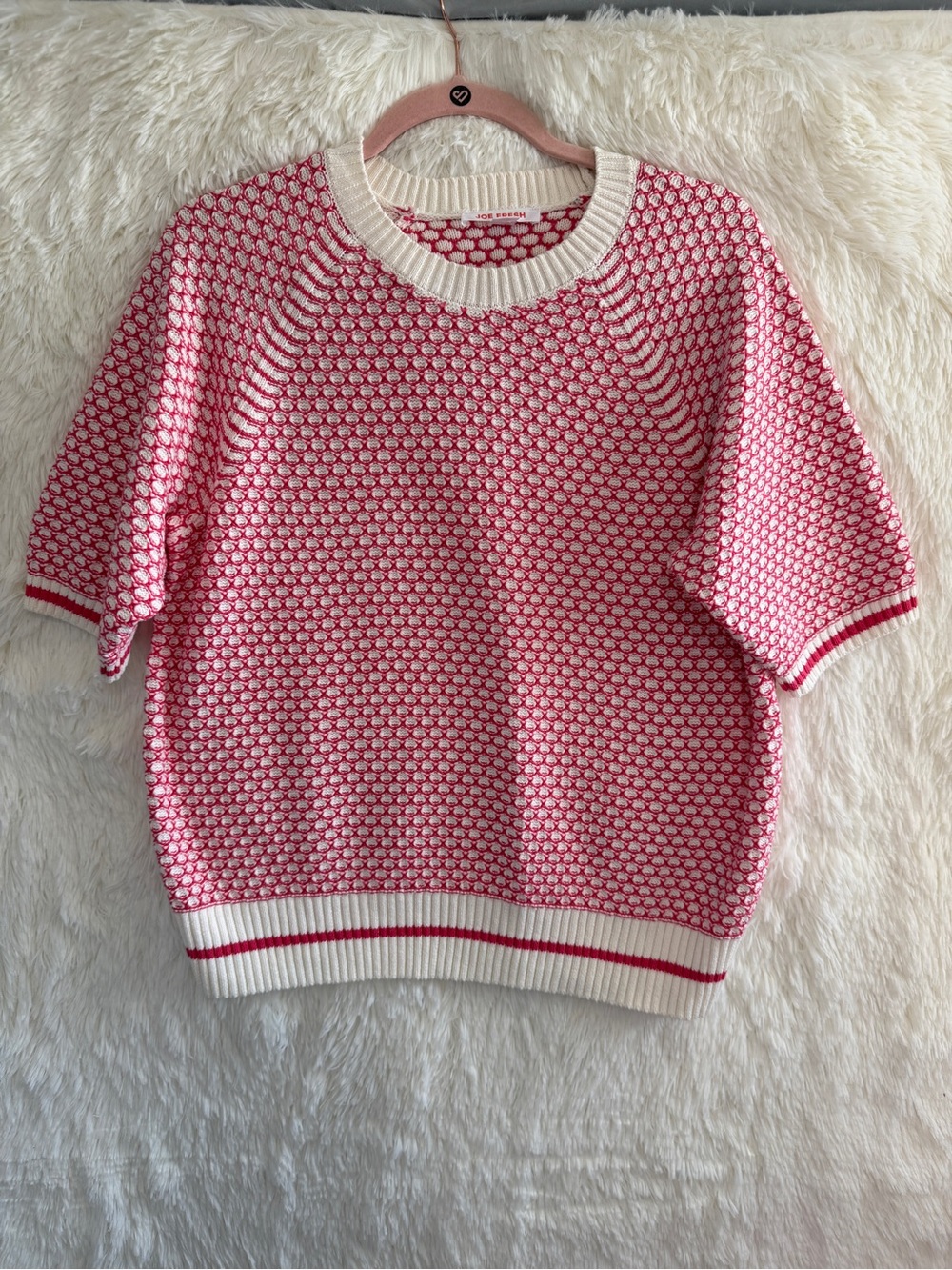 Joe Fresh Womens Preppy Textured Puff Sleeve Raglan Sweater L Cotton Grandma NWT